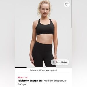Lululemon Energy Bra medium support B-D cups